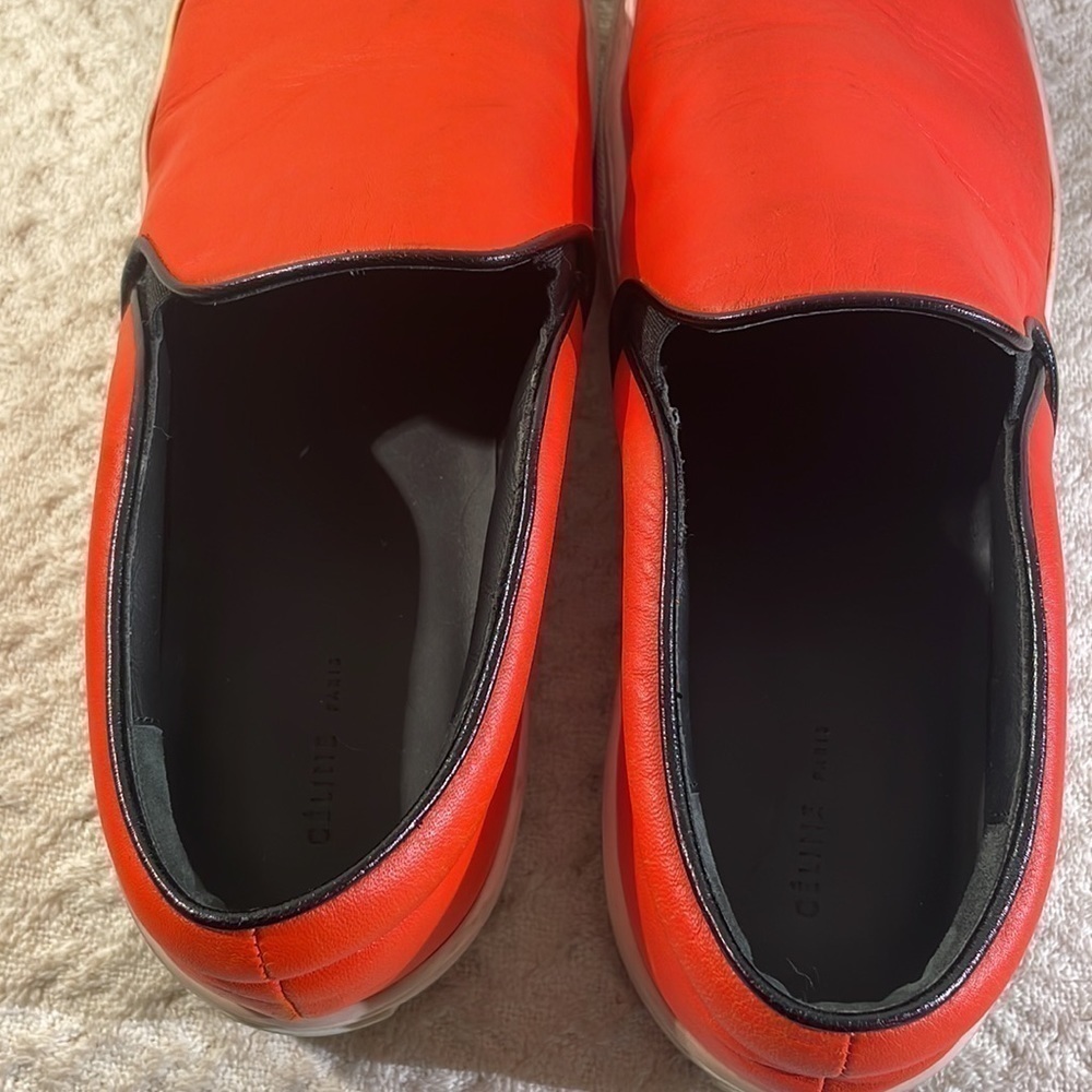 CELINE Athletic Slip On Orange Leather Slides Platform Structured Sneakers - Picture 4 of 10